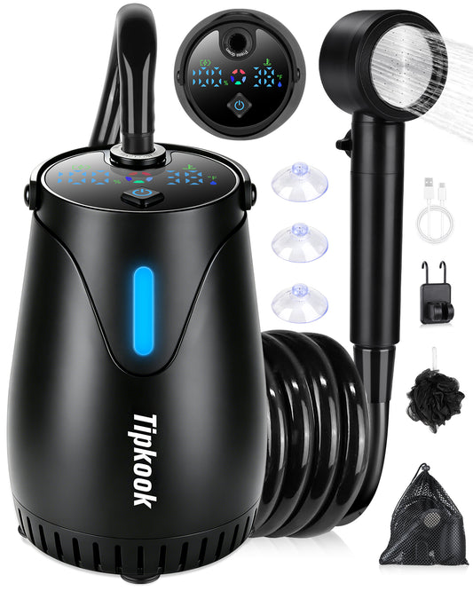 Portable Shower, [Type-C/8000mAh] Camping Shower, IPX8, Rechargeable, Night Light Mode, 5 Adjustable Speeds, USB, Smart Display, for Camping, Outdoor, Travel, Pets, Gift