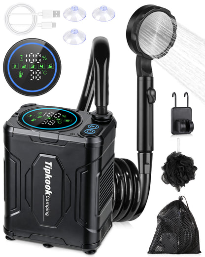 13000mAh Portable Shower for Camping, Long Lasting, High Pressure | Rechargeable Camping Shower with 5 Speeds, LED Display, IPX8 Waterproof, Outdoor Showers Kit for Pet Bath Travel, Hiking