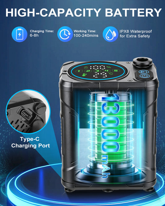 13000mAh Portable Shower for Camping, Long Lasting, High Pressure | Rechargeable Camping Shower with 5 Speeds, LED Display, IPX8 Waterproof, Outdoor Showers Kit for Pet Bath Travel, Hiking