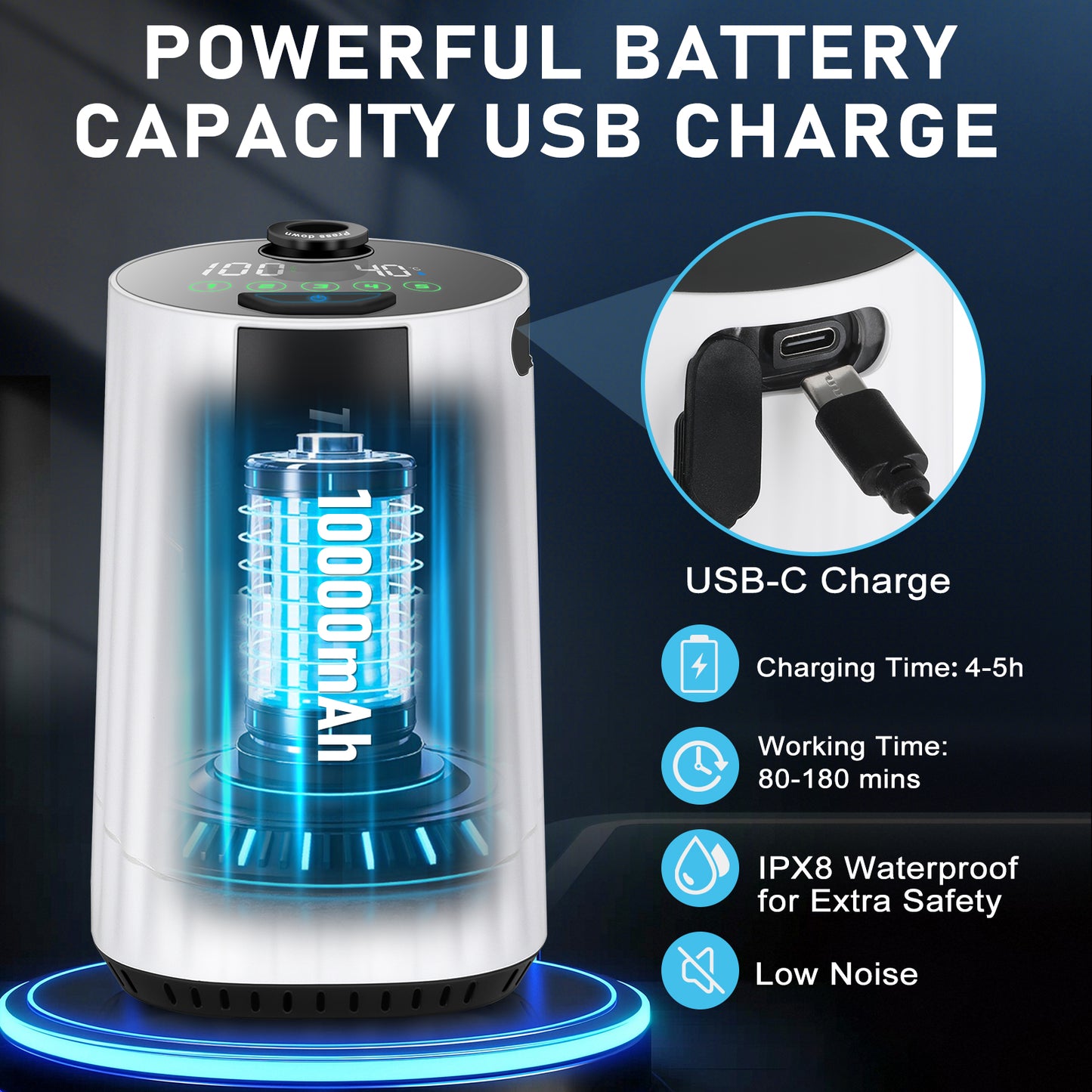 Tipkook 10000mAh Rechargeable Camping Shower