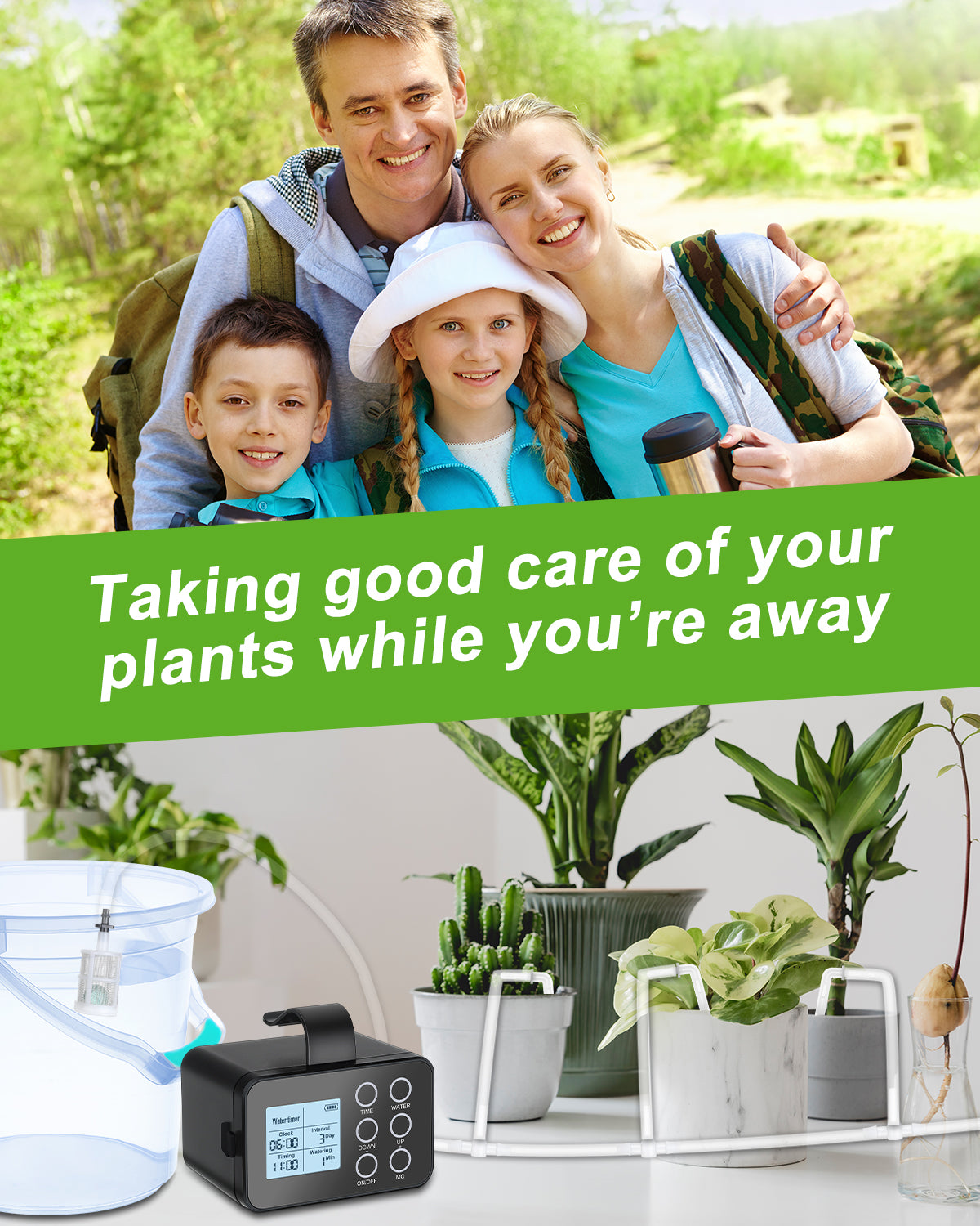 Plant Automatic Watering System for Indoor,Programmable Drip Irrigation System with LED Display,Watering Timer,Drip Irrigation Set with Transparent Silicone Tubing up to15 Pots Plants