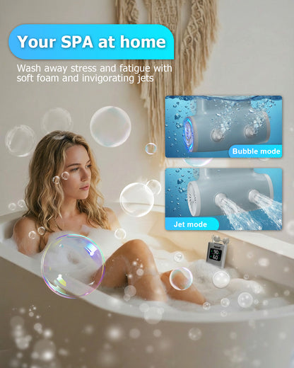 Rechargeable Bath Jet for Tub with LED Display, [2026 Newest] Portable Jet Spa for Bathtub with 5 Speeds, 3 Bubble Modes, IPX8 Waterproof, Dual Hydro Jets for Tub Relax at Home