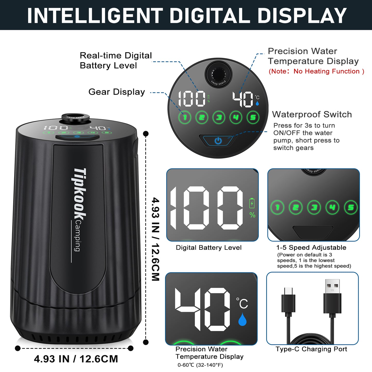 Tipkook 10000mAh Rechargeable Camping Shower