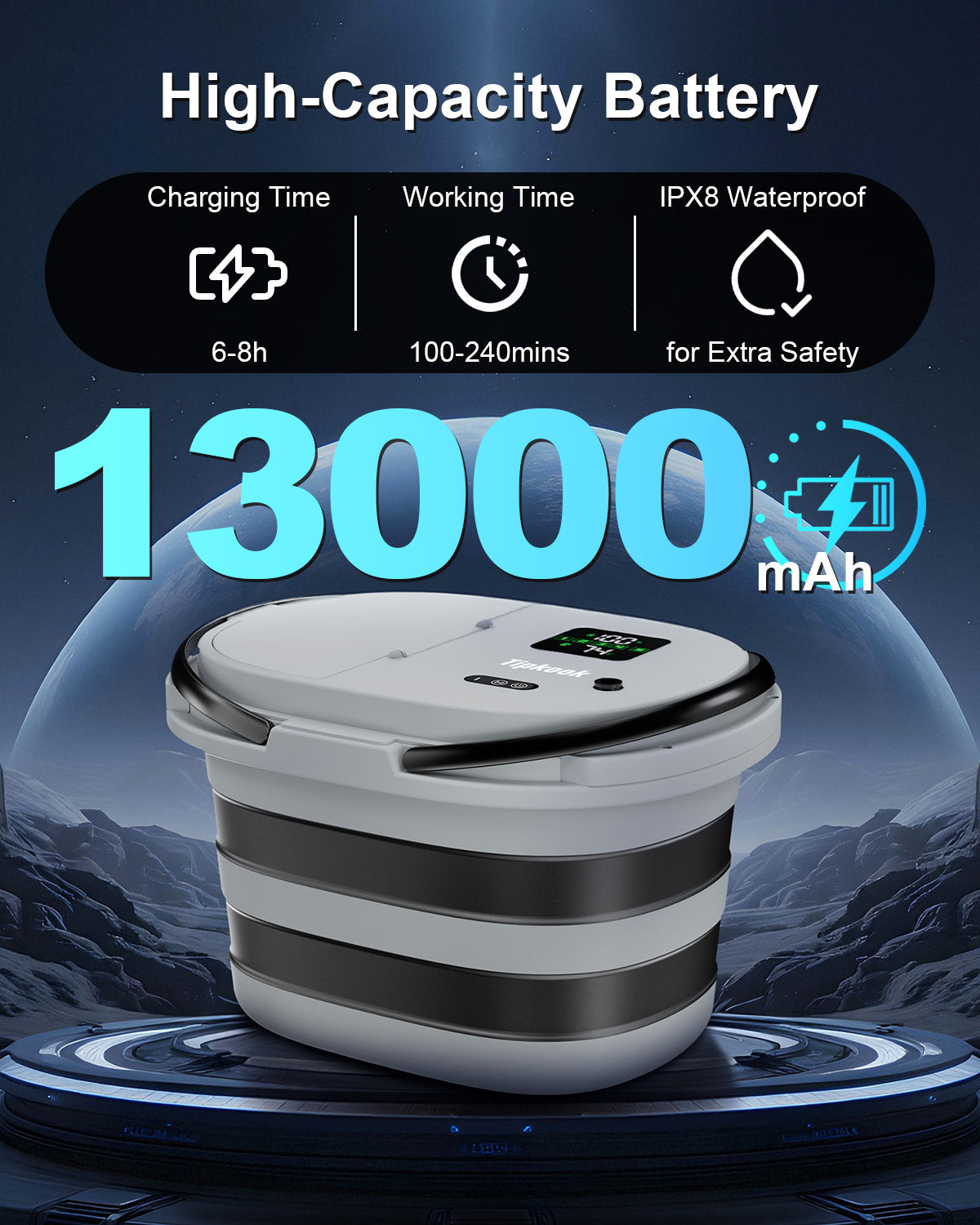 Integrated Portable Shower with 20L Bucket, [2 in1] 13000mAh Rechargeable Camp Shower with 2 Modes, 5 Adjustable Speeds, LED Display, IPX8 Waterproof Tipkook Outdoor Shower Kit for Pet Washing, Hiking