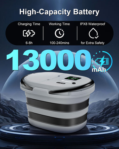 Integrated Portable Shower with 20L Bucket, [2 in1] 13000mAh Rechargeable Camp Shower with 2 Modes, 5 Adjustable Speeds, LED Display, IPX8 Waterproof Tipkook Outdoor Shower Kit for Pet Washing, Hiking