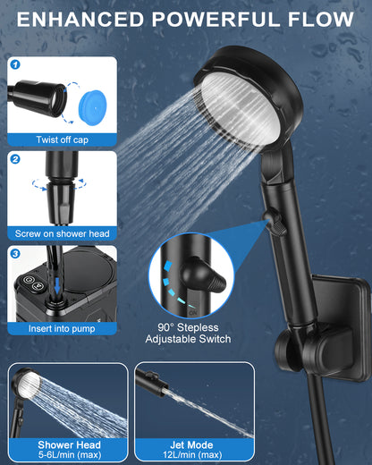 13000mAh Portable Shower for Camping, Long Lasting, High Pressure | Rechargeable Camping Shower with 5 Speeds, LED Display, IPX8 Waterproof, Outdoor Showers Kit for Pet Bath Travel, Hiking