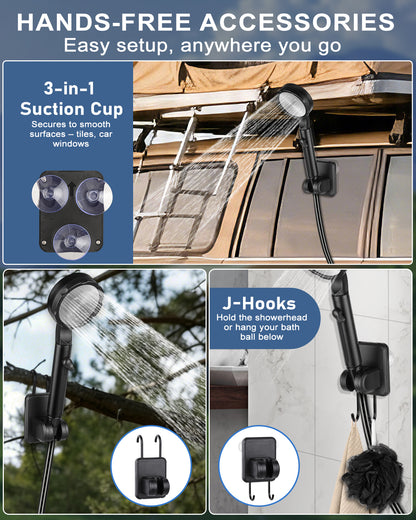 13000mAh Portable Shower for Camping, Long Lasting, High Pressure | Rechargeable Camping Shower with 5 Speeds, LED Display, IPX8 Waterproof, Outdoor Showers Kit for Pet Bath Travel, Hiking