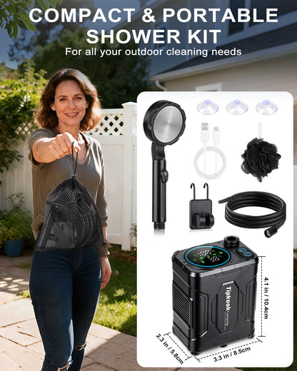 13000mAh Portable Shower for Camping, Long Lasting, High Pressure | Rechargeable Camping Shower with 5 Speeds, LED Display, IPX8 Waterproof, Outdoor Showers Kit for Pet Bath Travel, Hiking