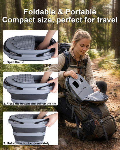 Integrated Portable Shower with 20L Bucket, [2 in1] 13000mAh Rechargeable Camp Shower with 2 Modes, 5 Adjustable Speeds, LED Display, IPX8 Waterproof Tipkook Outdoor Shower Kit for Pet Washing, Hiking