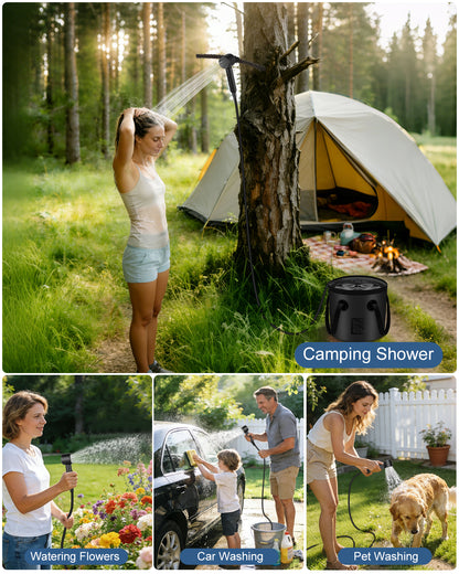 Portable Shower for Camping, Tipkook Rechargeable Camping Shower with 4 Spray Modes,3 Adjustable Speeds,LED Display,IPX8 Waterproof Dog Showers Kit for Bathing Pets,Travel