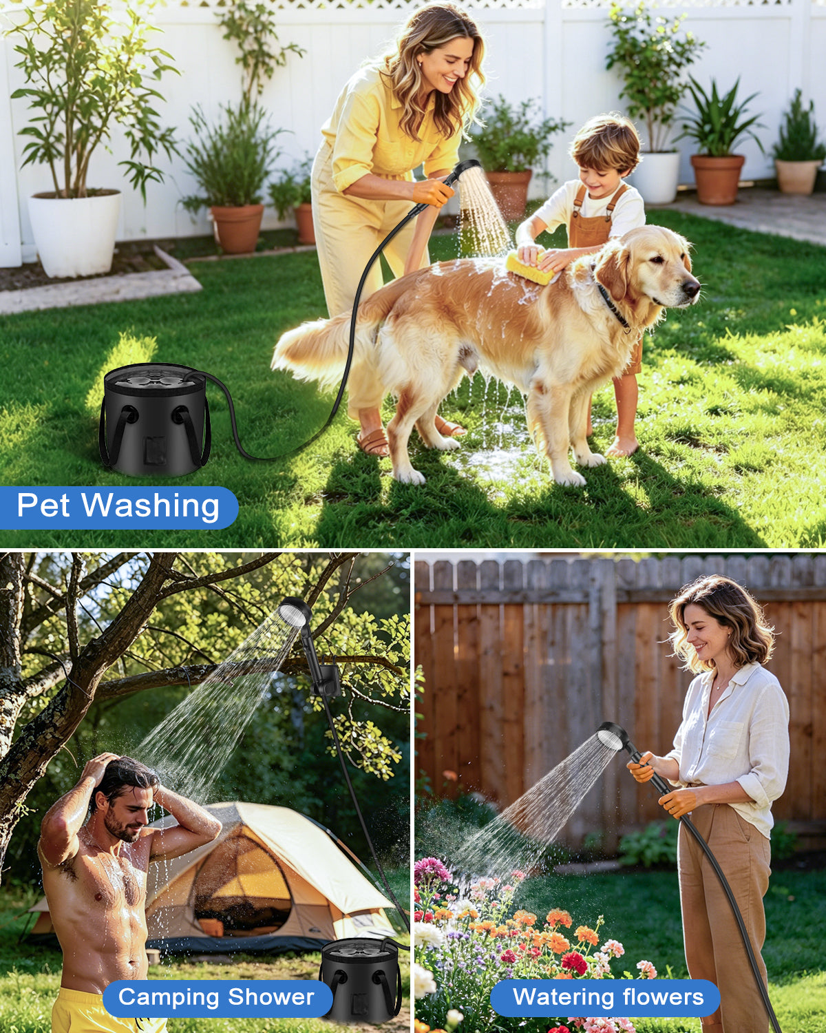 13000mAh Portable Shower for Camping, Long Lasting, High Pressure | Rechargeable Camping Shower with 5 Speeds, LED Display, IPX8 Waterproof, Outdoor Showers Kit for Pet Bath Travel, Hiking