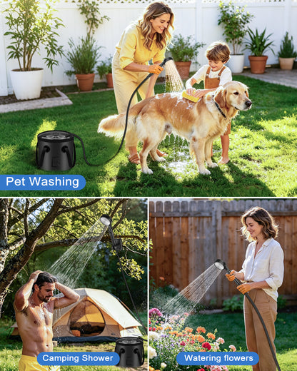 13000mAh Portable Shower for Camping, Long Lasting, High Pressure | Rechargeable Camping Shower with 5 Speeds, LED Display, IPX8 Waterproof, Outdoor Showers Kit for Pet Bath Travel, Hiking