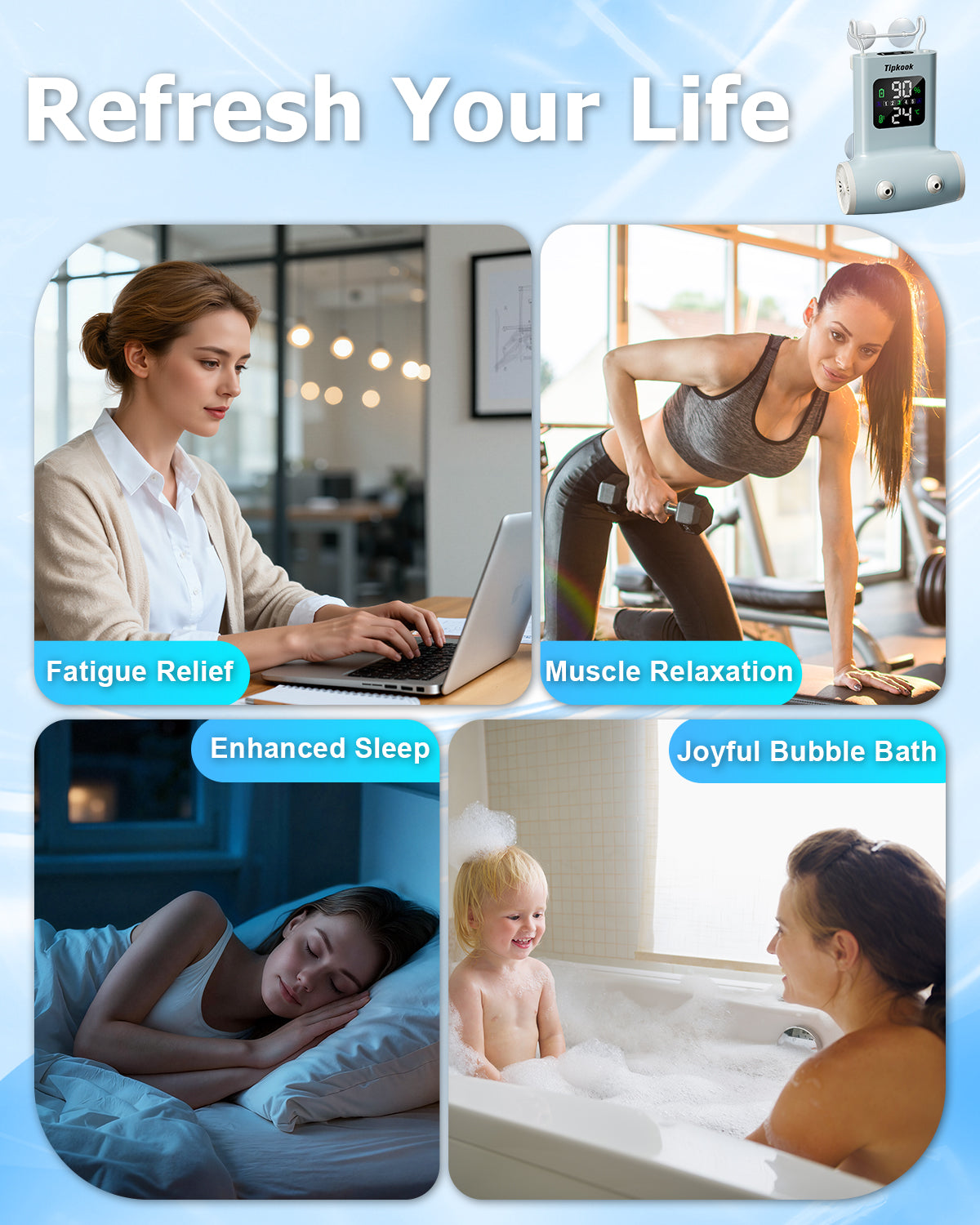 Rechargeable Bath Jet for Tub with LED Display, [2026 Newest] Portable Jet Spa for Bathtub with 5 Speeds, 3 Bubble Modes, IPX8 Waterproof, Dual Hydro Jets for Tub Relax at Home
